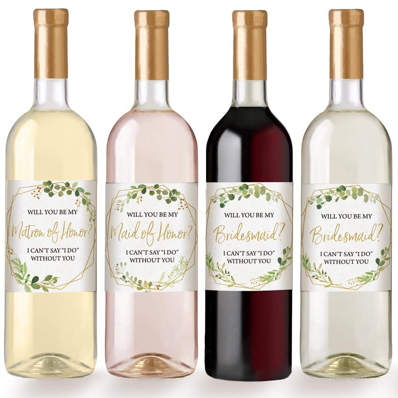Printed Party Bridesmaid Proposal Wine Bottle Label Gift, Greenery, Set of 8 - Image 2
